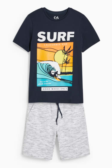 Niños: niños - Set - camiseta de manga corta y shorts deportivos - 2 piezas - azul oscuro
