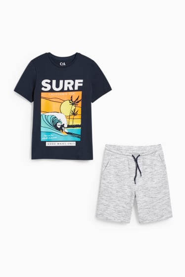 Niños: niños - Set - camiseta de manga corta y shorts deportivos - 2 piezas - azul oscuro