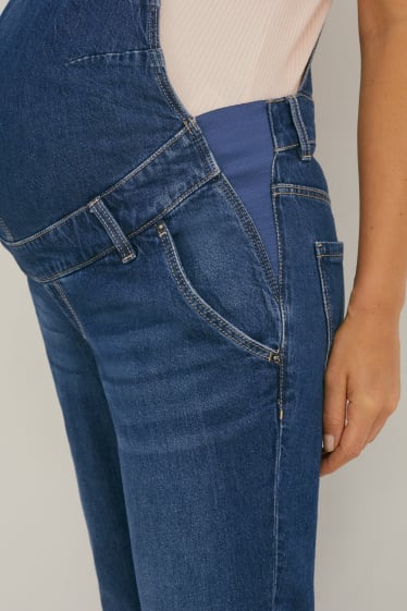 Damen - Umstandsjeans - Latzhose - jeans-blau