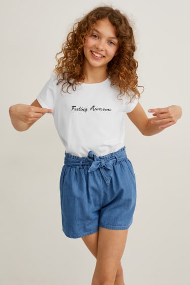 Kinder Mädchen - Set - Kurzarmshirt und Shorts - 2 teilig - weiß