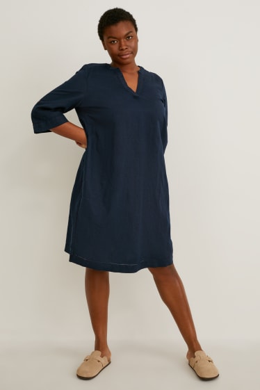 Women - Dress - linen blend - dark blue