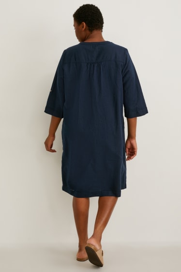 Women - Dress - linen blend - dark blue