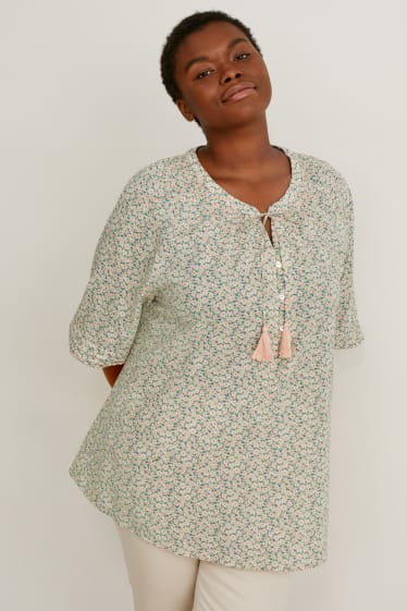 Women - Blouse - floral - light green