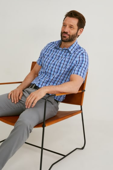 Men - Shirt - slim fit - kent collar - check - blue