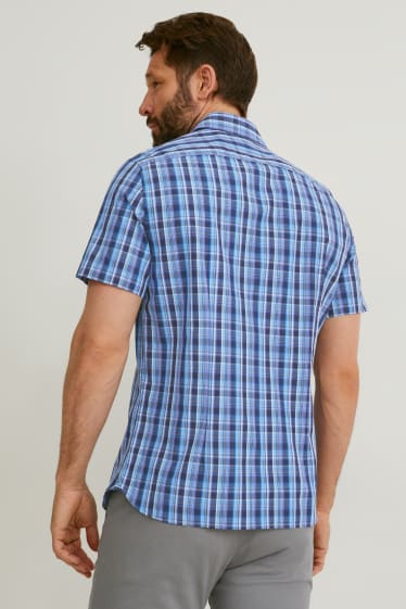 Men - Shirt - slim fit - kent collar - check - blue