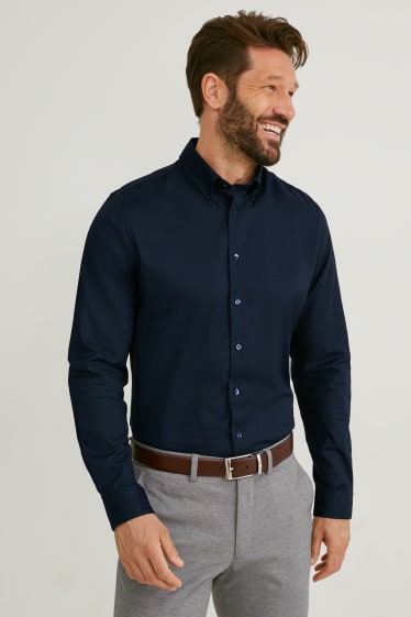 Men - Business shirt - slim fit - button-down collar - Flex - easy-iron - dark blue