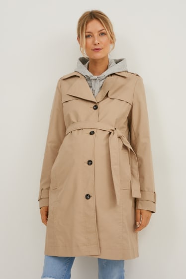 Women - Maternity trench coat with baby pouch - light brown