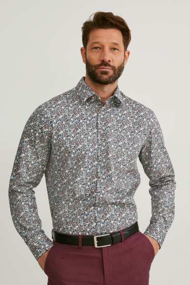 Men - Business shirt - regular fit - kent collar - brown