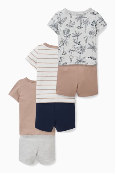 Bebeluși - Set - 3 tricouri cu mânecă scurtă și 3 perechi pantaloni scurți trening bebeluși - 6 piese - alb-crem
