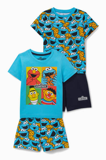 Copii - Multipack 2 buc. - Sesame Street - pijama scurtă - 4 piese - albastru deschis