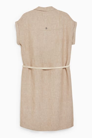 Women - Linen dress with belt - beige-melange