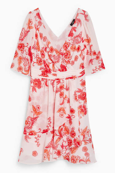 Dámské - Zavinovací šaty - s květinovým vzorem - růžová