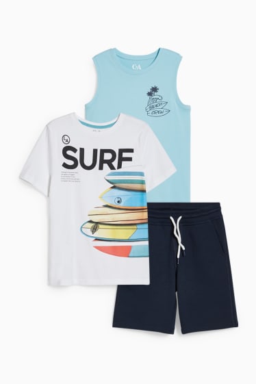 Kinder Jungen - Set - Kurzarmshirt, Top und Sweatshorts - 3 teilig - weiss