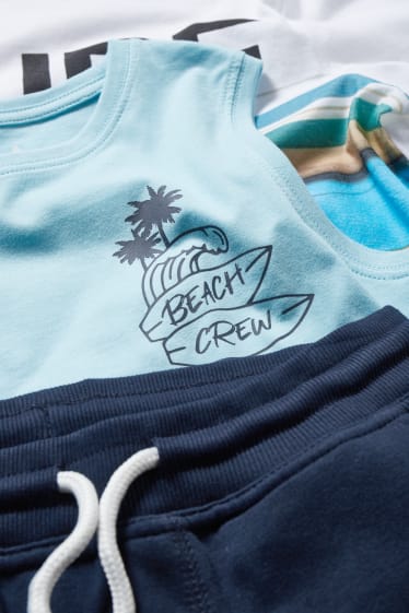 Kinder Jungen - Set - Kurzarmshirt, Top und Sweatshorts - 3 teilig - weiss
