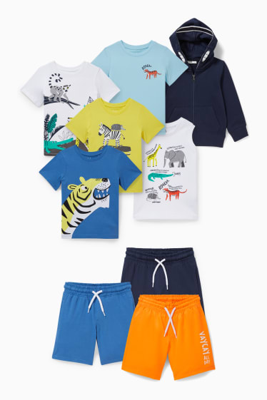 Bambini - Set - giacca in felpa, 4 t-shirt, top, 3 shorts - 9 pezzi - bianco