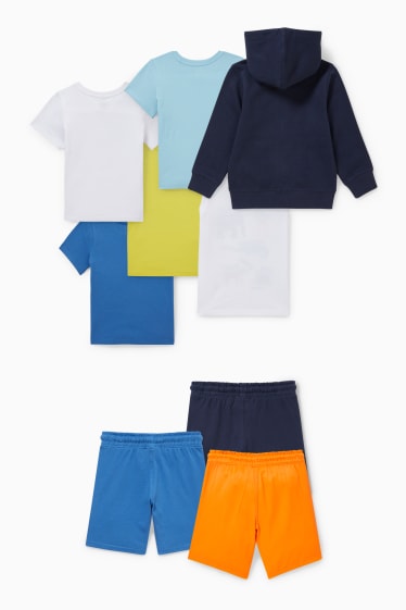 Dětské - Souprava - tepláková bunda, 4x tričko s krátkým rukávem, top a 3x šortky - 9 kusů - bílá