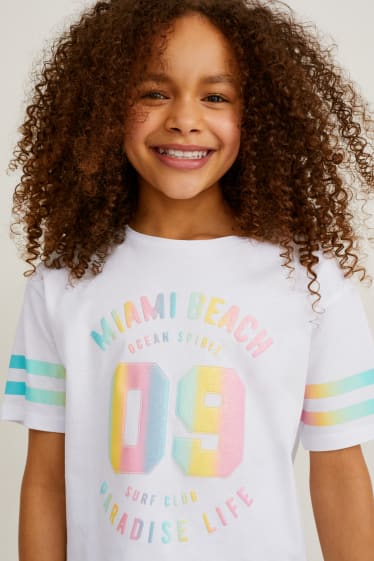 Kinder Mädchen - Kurzarmshirt - Glanz-Effekt - weiß