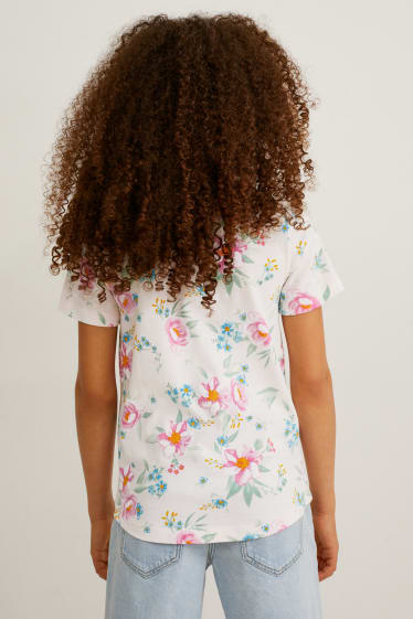 Children - Multipack of 2 - short sleeve T-shirt - shiny - floral - white