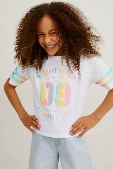 Kinder Mädchen - Kurzarmshirt - Glanz-Effekt - weiß