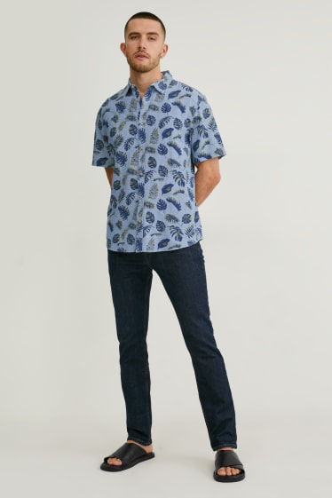 Men - Shirt - regular fit - kent collar - linen blend - blue
