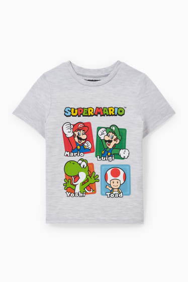 Dětské - Super Mario - tričko s krátkým rukávem - světle šedá-žíhaná