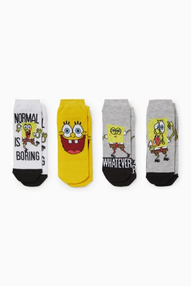 Kinder - Multipack 3er - SpongeBob Schwammkopf - Sneakersocken - hellgrau-melange