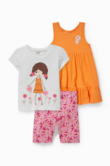 Kinder - Set - Kleid, Kurzarmshirt und Radlerhose - 3 teilig - weiss
