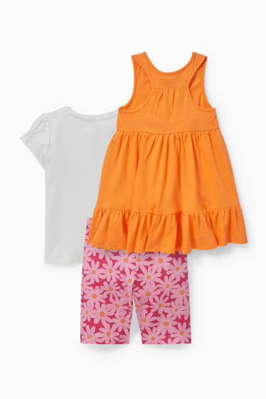 Dzieci - Zestaw - sukienka, koszulka z krótkim rękawem i spodenki kolarskie - 3 części - biały