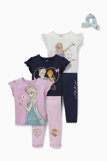 Dětské - Ledové království - souprava - tričko s krátkým rukávem, legíny a scrunchie gumička do vlasů - světle fialová