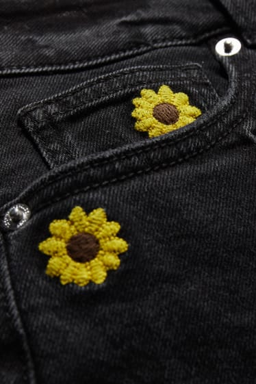Dospívající a mladí - CLOCKHOUSE - džínové šortky - high waist - s květinovým vzorem - džíny - tmavošedé