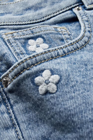 Donna - CLOCKHOUSE - shorts di jeans - vita alta - a fiori - jeans azzurro