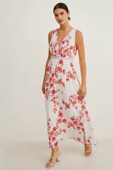 Dámské - Šifonové šaty - slavnostní - s květinovým vzorem - bílá