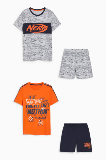 Dětské - Multipack 2 ks - NERF - letní pyžamo - 4 kusy - neonově oranžová