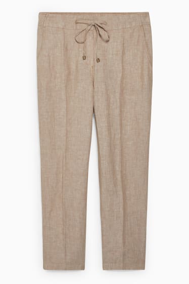 Femmes - Pantalon en lin - mid waist - coupe fuselée - beige chiné