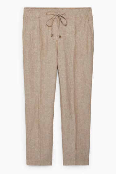 Mujer - Pantalón de lino - mid waist - tapered fit - beis jaspeado