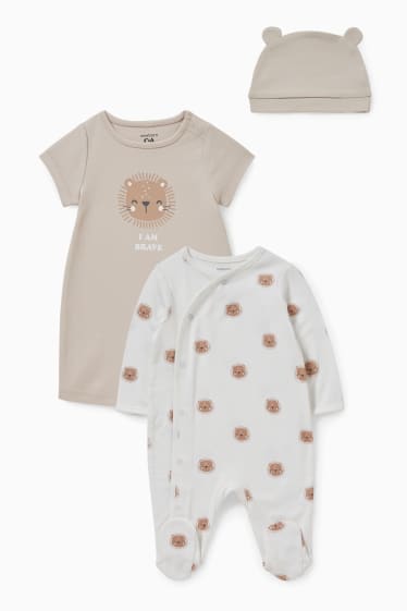 Babys - Set - 2 Baby-Schlafanzüge und Mütze - beige