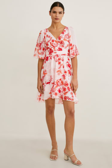 Dámské - Zavinovací šaty - s květinovým vzorem - růžová