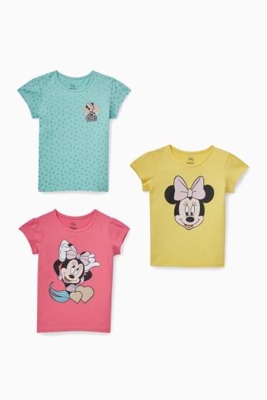 Niños - Pack de 3 - Minnie Mouse - camisetas de manga corta - con brillos - fucsia