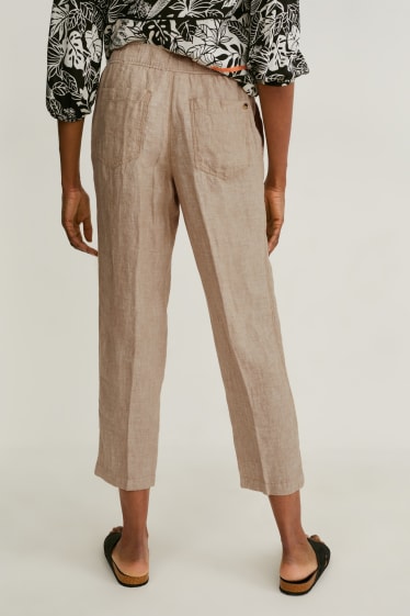 Mujer - Pantalón de lino - mid waist - tapered fit - beis jaspeado