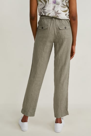 Women - Linen trousers with belt - mid-rise waist - wide leg - khaki
