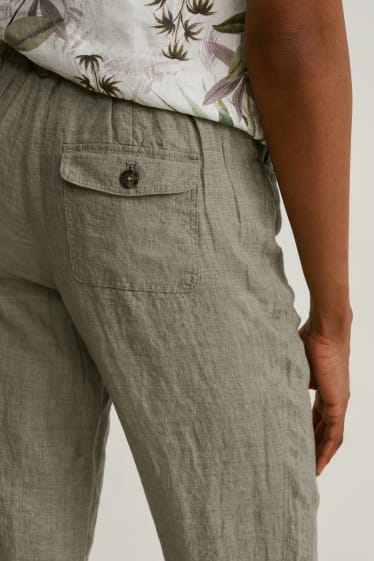 Mujer - Pantalón de lino con cinturón - mid waist - wide leg - caqui