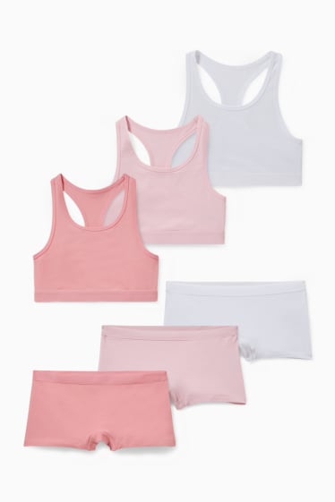Children - Set - 3 crop tops and 3 pairs of shorts - rose