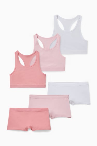 Kinderen - Set - 3 bustiers en 3 boxershorts - roze