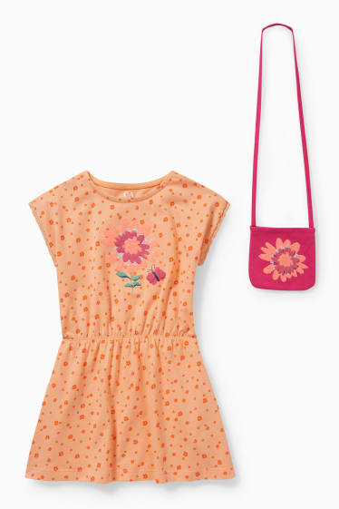Niños - Set - vestido y bolso bandolera - 2 piezas - de flores - naranja