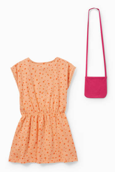 Copii - Set - rochie și geantă de umăr - 2 piese - cu flori - portocaliu