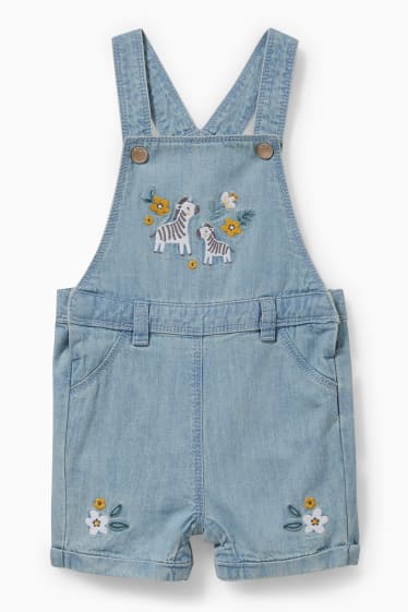 Bébés - Salopette courte en jean pour bébé - à fleurs - jean bleu clair