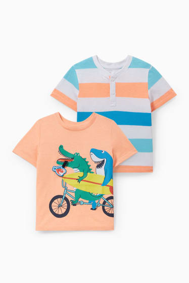 Kinderen: jongens - Set van 2 - T-shirt - neon oranje