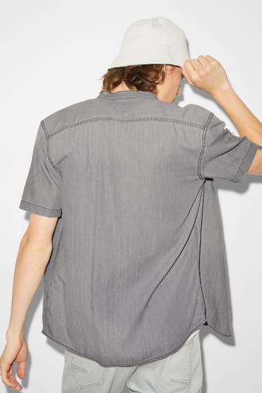 Teens & young adults - CLOCKHOUSE - denim shirt - regular fit - band collar - denim-light gray