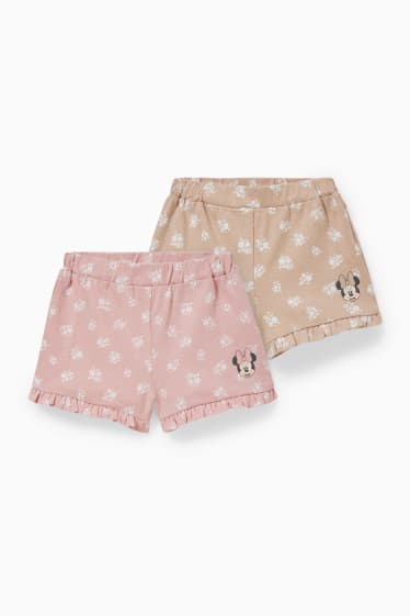 Babys - Set van 2 - Minnie Mouse - baby-sweatshorts - gebloemd - beige