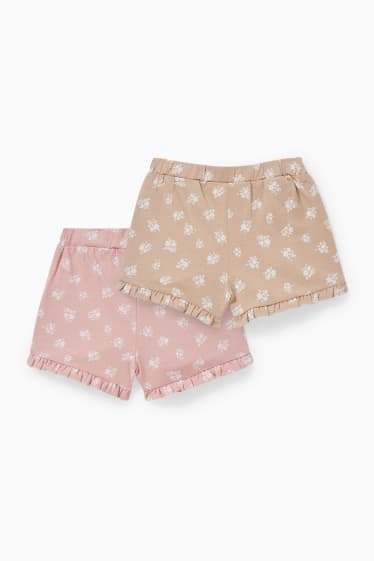 Babys - Set van 2 - Minnie Mouse - baby-sweatshorts - gebloemd - beige